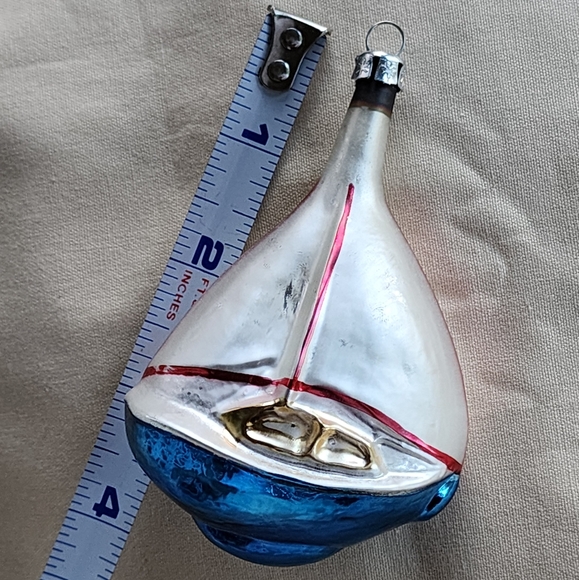 Vintage Mercury Glass Sailboat Christmas Ornament - Picture 9 of 12